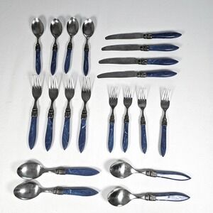 Stanley Roberts 20pc Flatware Set Blue Marbled Resin Handle 18/10 Stainless